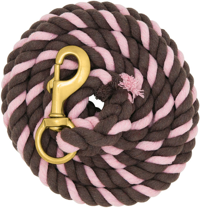 Weaver Colored Cotton Lead Ropes with Solid Brass Snap, 10' L - Chocolate/Pastel Pin  