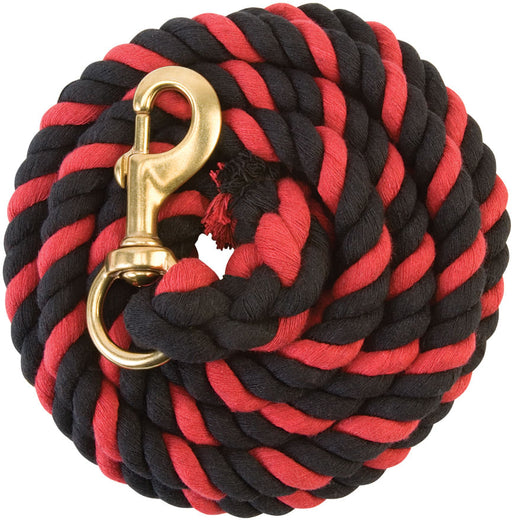 Weaver Colored Cotton Lead Ropes with Solid Brass Snap, 10' L - Black/Red  