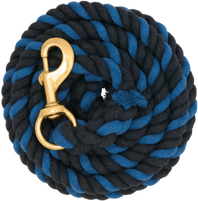 Weaver Colored Cotton Lead Ropes with Solid Brass Snap, 10' L - Blue/Black  