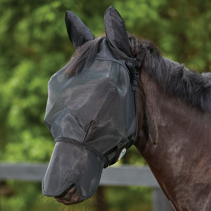 WeatherBeeta ComFITec Double Dart Deluxe Fly Mask with Ears & Nose - 0V6DE - Cob - Black - 1