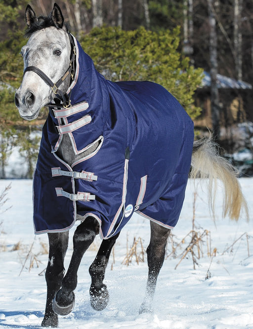 WeatherBeeta ComFITec Essential Combo Neck Heavy Weight Horse Blanket, 1200D, 360 Gram - 0V5WH - 66 in - Navy with Silver/Red Trim - 7