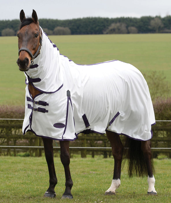 WeatherBeeta ComFiTec Essential Mesh II Fly Sheet with Combo Neck - Breathable Mesh Horse Sheet for Summer & UV Protection - 0V5JV - White/Maroon/Gray - 66 in - 7