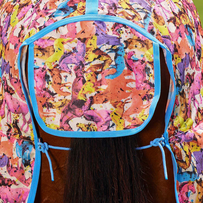 WeatherBeeta Saxon Combo Neck Mesh Horse Fly Sheet with Belly Wrap - KOBB9 - Technicolor Horse Print - 66" - 8
