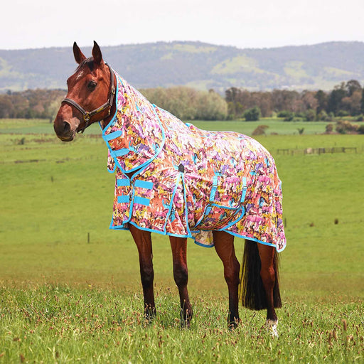 WeatherBeeta Saxon Combo Neck Mesh Horse Fly Sheet with Belly Wrap - KOBB9 - Technicolor Horse Print - 66" - 1