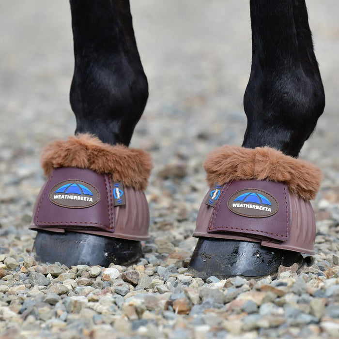 WeatherBeeta Tough - Tec Prime Fleece Trim Rubber Bell Boots for Horses - KOAE3 - Brown/Brown - Small - 2 ct - 15