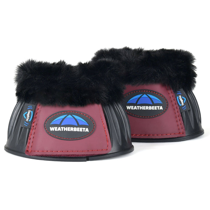 WeatherBeeta Tough - Tec Prime Fleece Trim Rubber Bell Boots for Horses - KOAE6 - Black/Burgundy - Small - 2 ct - 16