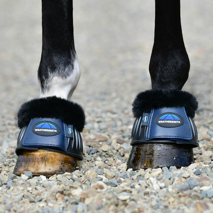 WeatherBeeta Tough - Tec Prime Fleece Trim Rubber Bell Boots for Horses - KOAE9 - Black/Navy - Small - 2 ct - 24