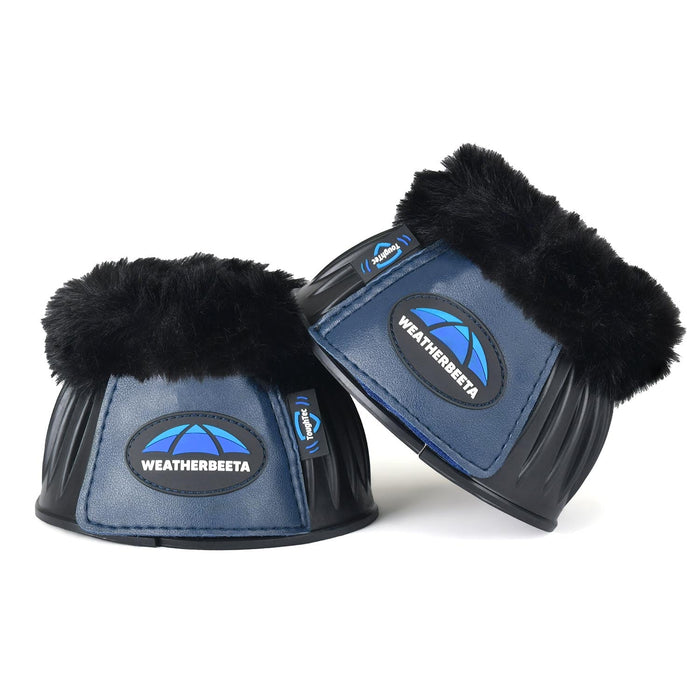 WeatherBeeta Tough - Tec Prime Fleece Trim Rubber Bell Boots for Horses - KOAE9 - Black/Navy - Small - 2 ct - 21