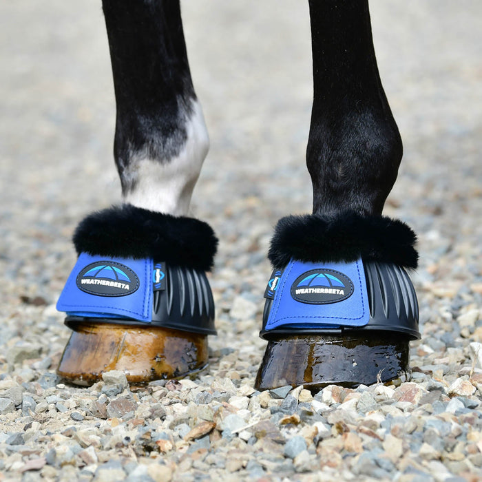WeatherBeeta Tough - Tec Prime Fleece Trim Rubber Bell Boots for Horses - KOAEC - Black/Cobalt - Small - 2 ct - 29