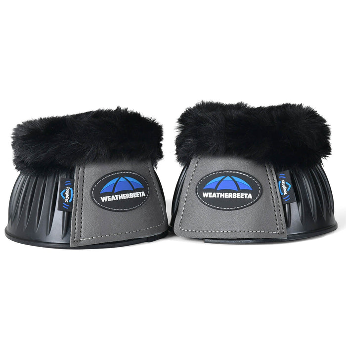 WeatherBeeta Tough - Tec Prime Fleece Trim Rubber Bell Boots for Horses - KOAEM - Black/Grey - Small - 2 ct - 1