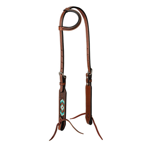 Weaver Beaded Leather Sliding Ear Headstall for Horses - WLC7U - Chestnut Brown - 1