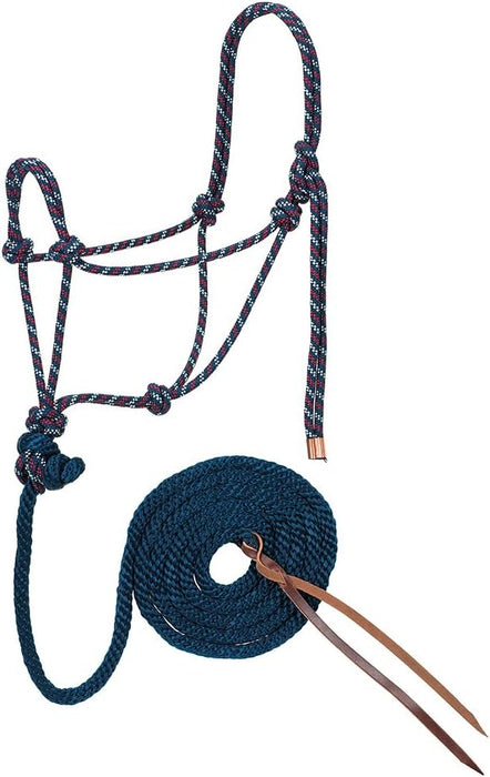Weaver Leather Diamond Braid Rope Halter with Lead - W2AEE - Navy/Dark Red/White - 9