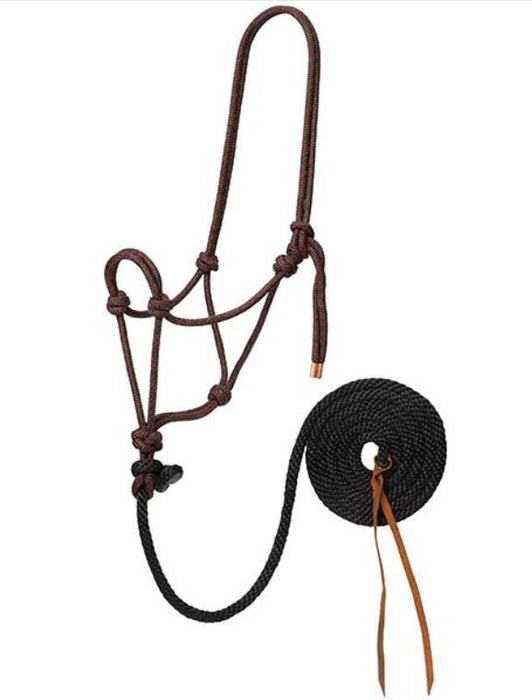 Weaver Leather Diamond Braid Rope Halter with Lead - W2AEF - Black/Red/Gray - 13