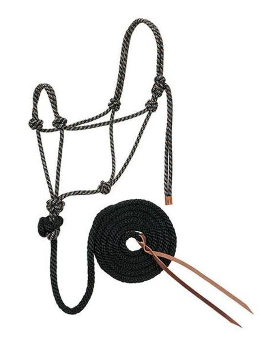 Weaver Leather Diamond Braid Rope Halter with Lead - W2AEH - Black/Tan/White - 12