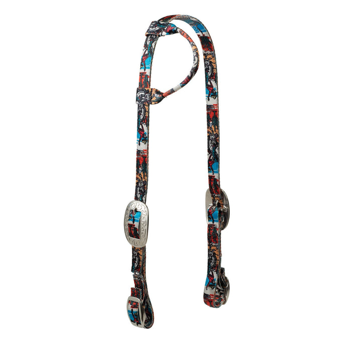 Weaver Patterned Nylon Sliding Ear Headstall for Horses - WLC82 - Bucking Bronco - 5
