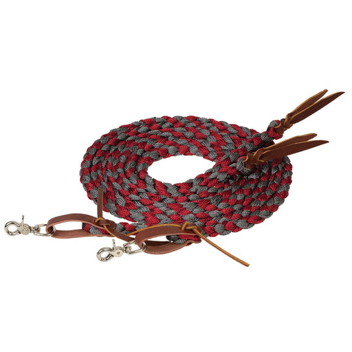Weaver Polyester Braided Split Reins for Horses - WLC8L - Dark Red & Charcoal - 1/2" x 8' - 1
