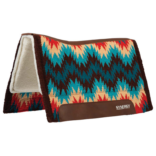 Weaver Synergy Contoured Performance Wool & Fleece "Stampede" Saddle Pad - WLCPU - 33" x 38" - Turquoise & Red - 1