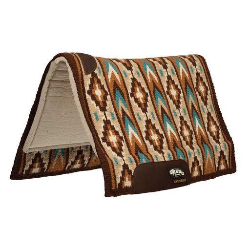 Weaver Synergy New Zealand Wool Blanket Top Saddle Pad - WLCQK - 33" x 38" - Chestnut, Buckskin & Turq - 1
