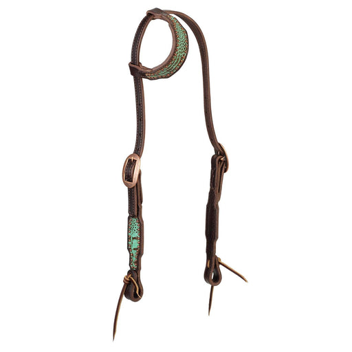 Weaver Turquoise Croc Leather Sliding Ear Headstall for Horses - WLC7L - Havana Brown - 1
