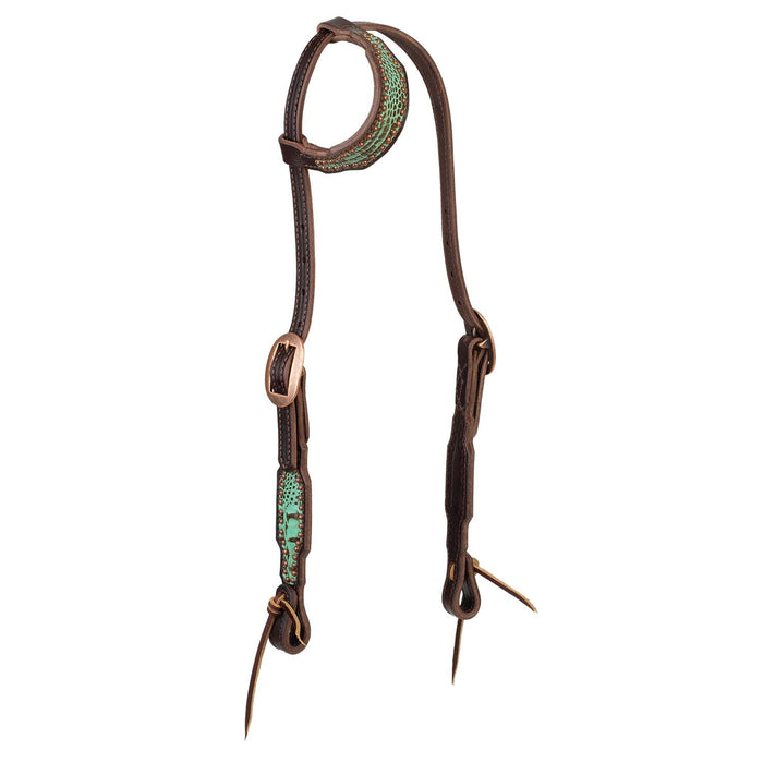 Weaver Turquoise Croc Leather Sliding Ear Headstall for Horses - WLC7L - Havana Brown - 1