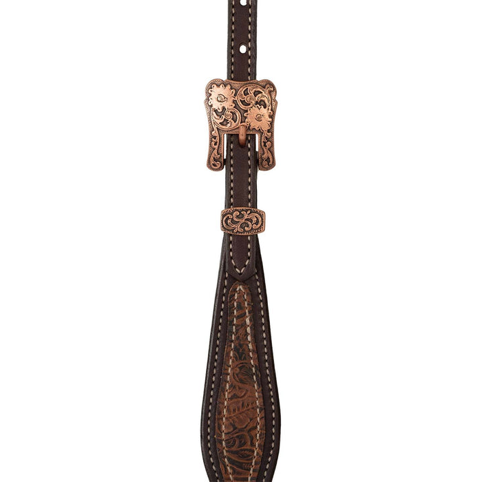 Weaver Western Floral Leather Sliding Ear Headstall for Horses - WLC7Q - Havana Brown - 2