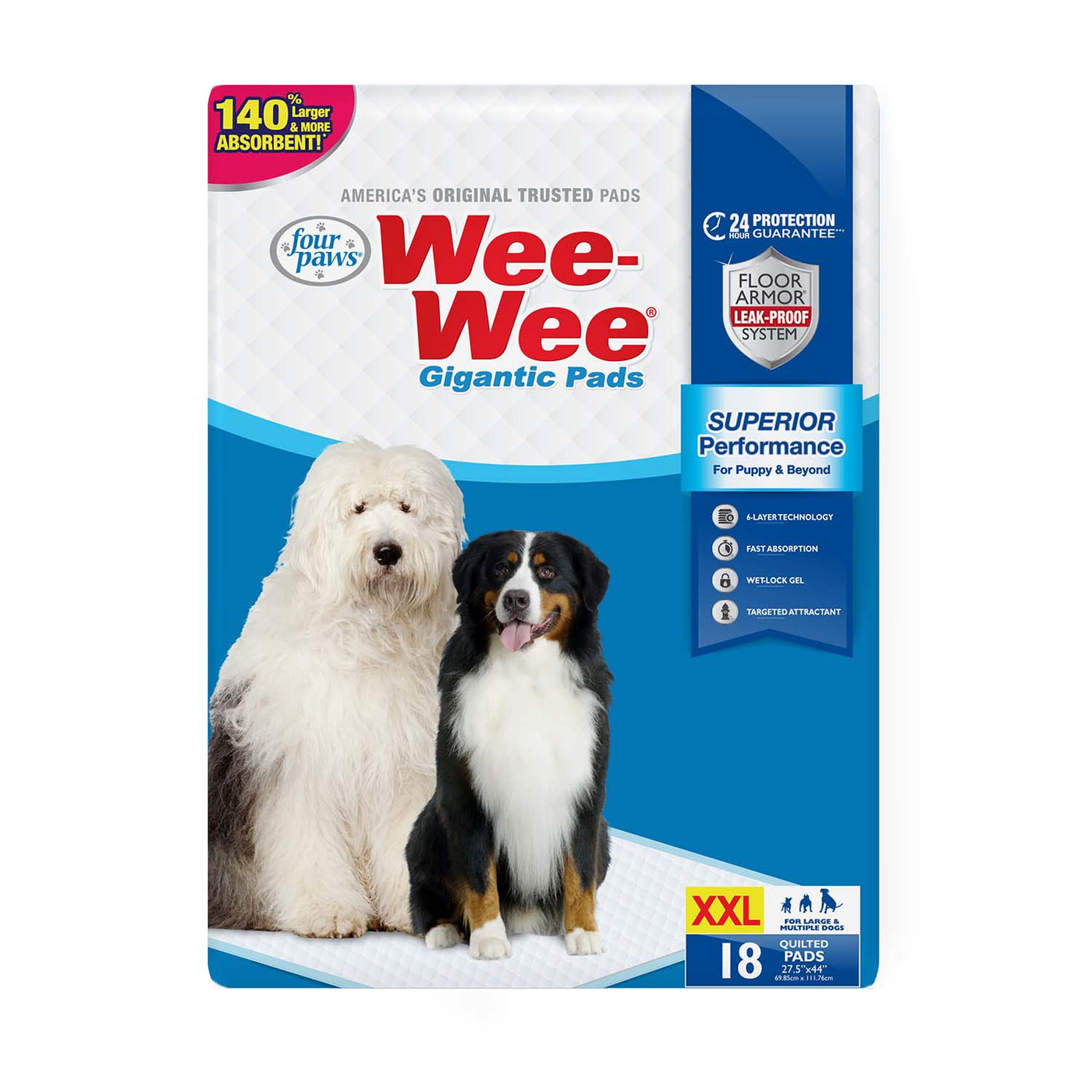 Four Paws Wee-Wee Pee Pads voor honden en puppy's training l Gigantisch, XL, standaard & Little l absorberende plaspads voor het trainen van puppy's, lekvrije 6-laags technologie, 24 uur bescherming Four Paws Wee-Wee Pee Pads voor honden en puppy's training l Gigantisch, XL, standaard & Little l absorberende plaspads voor het trainen van puppy's, lekvrije 6-laags technologie, 24 uur bescherming