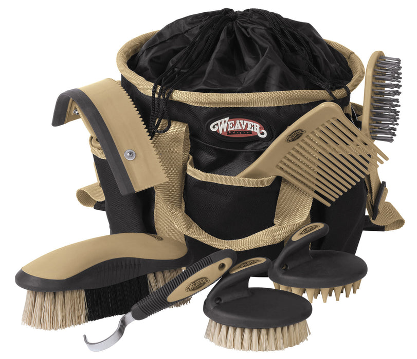 Weaver Horse Grooming Kit, 8-piece - Black/Tan  