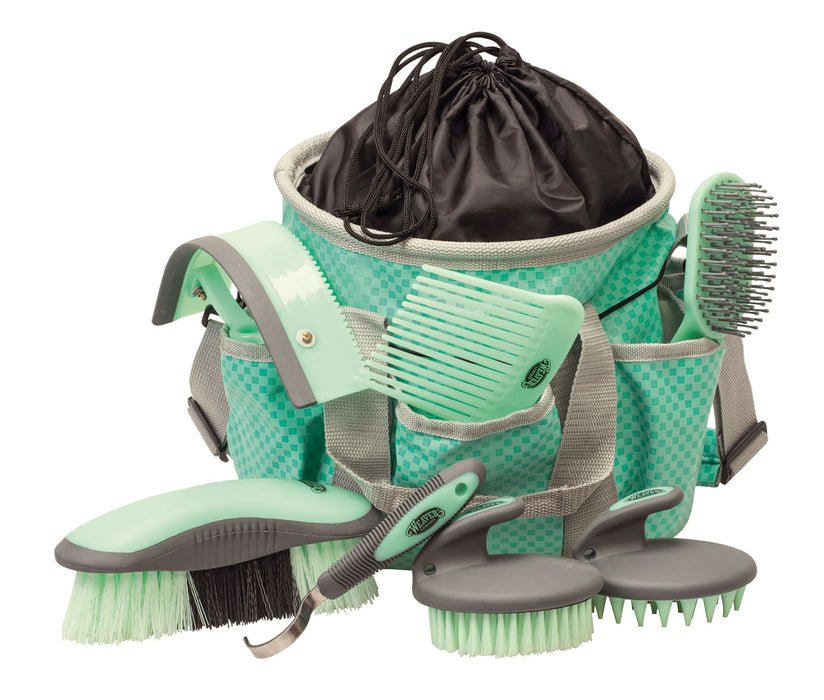 Weaver Horse Grooming Kit, 8-piece - Checkered Mint  