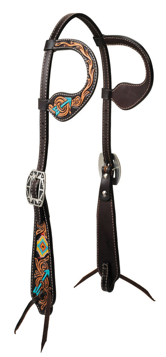 Turquoise Cross Navajo Arrow Double Ear Headstall -   