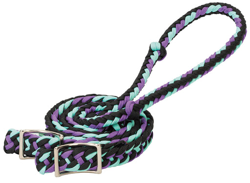 Braided Nylon Barrel Reins - Black/Purple/Mint  