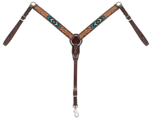 Turquoise Cross Two Toned Pony Breast Collar -   