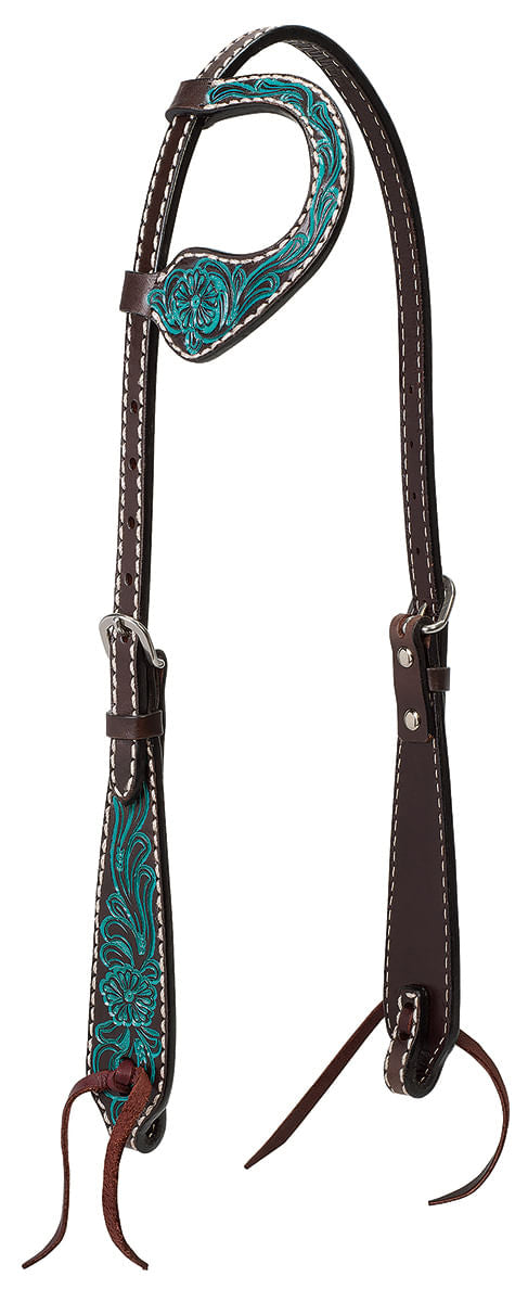 Turquoise Cross Carved Flower Sliding Ear Headstall -   