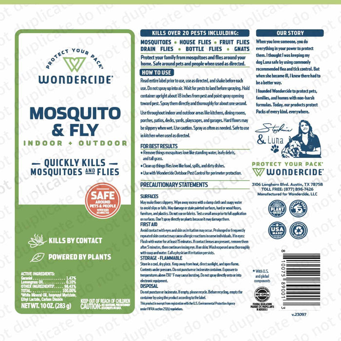 Wondercide Mosquito & Fly Indoor + Outdoor, 10 oz - Jeffers - Animal Health & Wellness > Fly & Insect Control