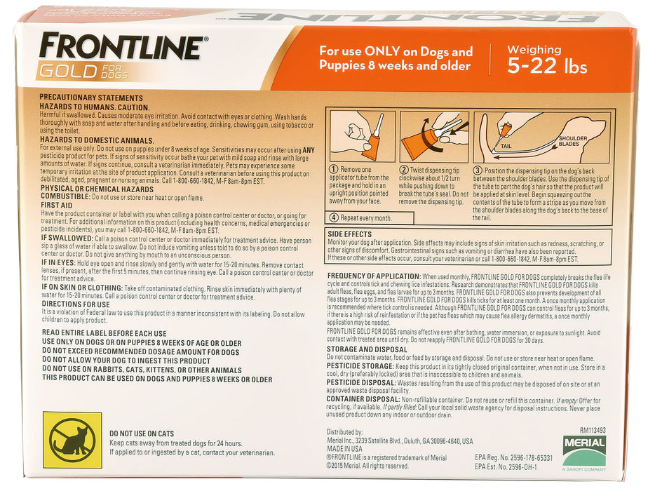 Frontline Gold for Dogs, 6-pack - 6-pk Frontline Gold for Dogs (5-22 lb)  