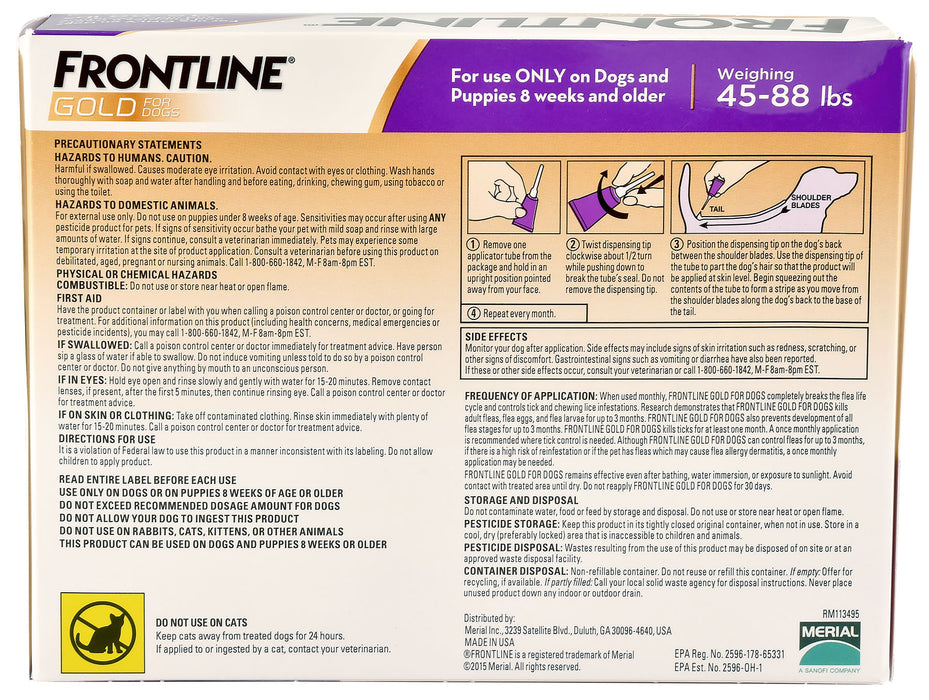 Frontline Gold for Dogs, 6-pack - 6-pk Frontline Gold for Dogs (45-88 lb)  