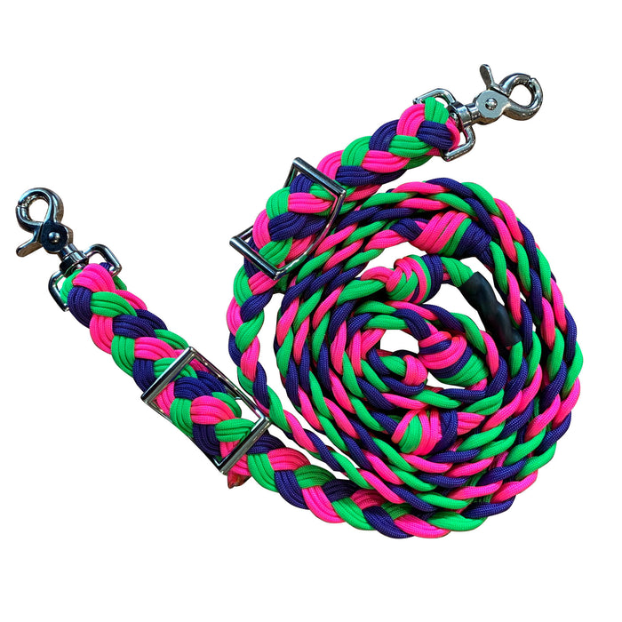 WhinneyWear Hand Braided Reins, 8' - Tropical  