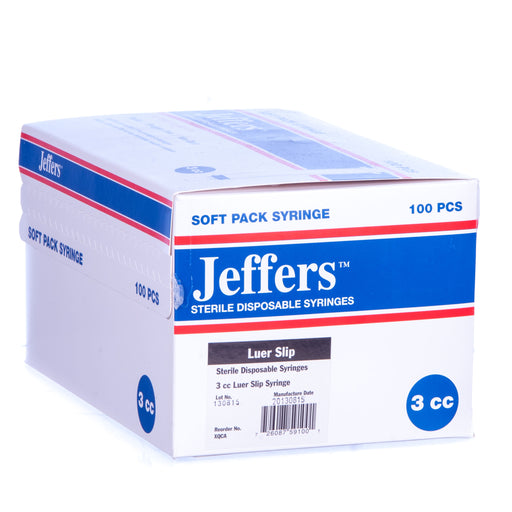 Jeffers Luer Slip Syringes, Boxes - 3 mL (100 count) - Jeffers L.S. Syringe  