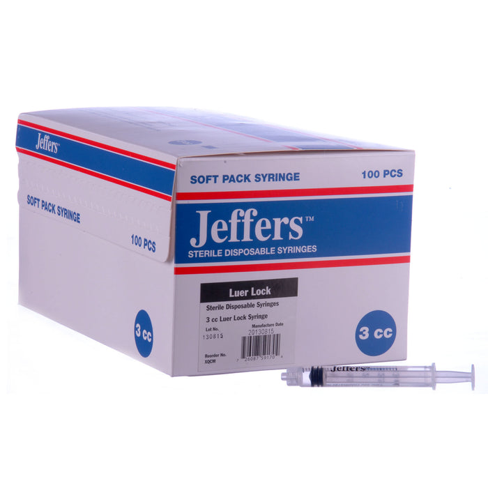 Jeffers Luer Lock Syringes, Boxes - 3 mL (100 count) - Jeffers L.L. Syringe  