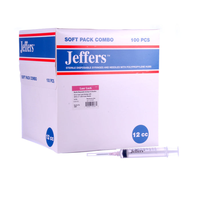 Luer Lock Syringe/Needle Combo, Boxes - 12 mL L.L. w/ 18 ga x 1" (100 count)  