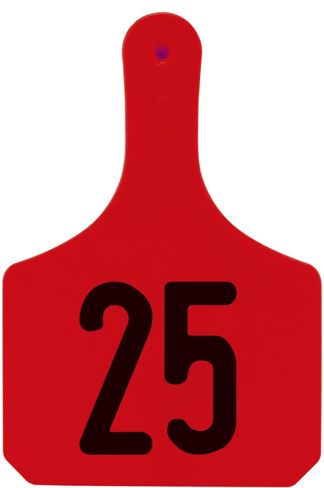 Y - Tag Numbered 1 - Piece Ear Tags, 25 ct - XUCG - Cow - Red - 1 - 25 - 6