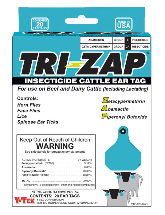 TRI-ZAP Insecticide Cattle Ear Tag, 20 pack -   