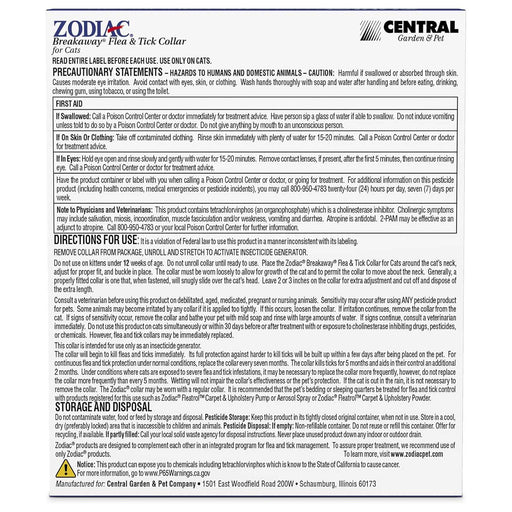 Zodiac Breakaway Flea and Tick Collar for Cats, 1 ct - FAAAB - One Size Fits All - 1 - 2