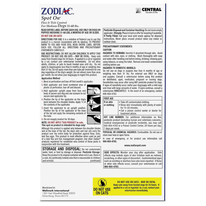 Zodiac Spot On Flea & Tick Control for Dogs & Puppies - FAAA6 - Large Dogs (Over 60 lbs) - 4 ct (4 Month Supply) - 8