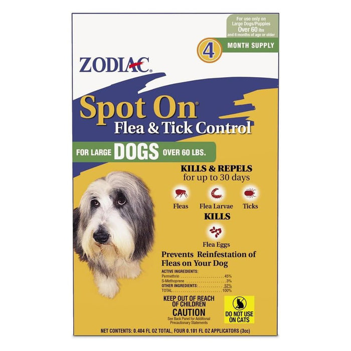 Zodiac Spot On Flea & Tick Control for Dogs & Puppies - FAAA6 - Large Dogs (Over 60 lbs) - 4 ct (4 Month Supply) - 7