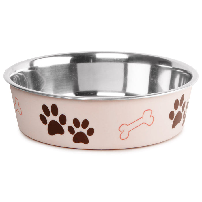 Loving Pets Bella Paw Print Pet Feeding Bowl - Large (2 qt) - Pink  