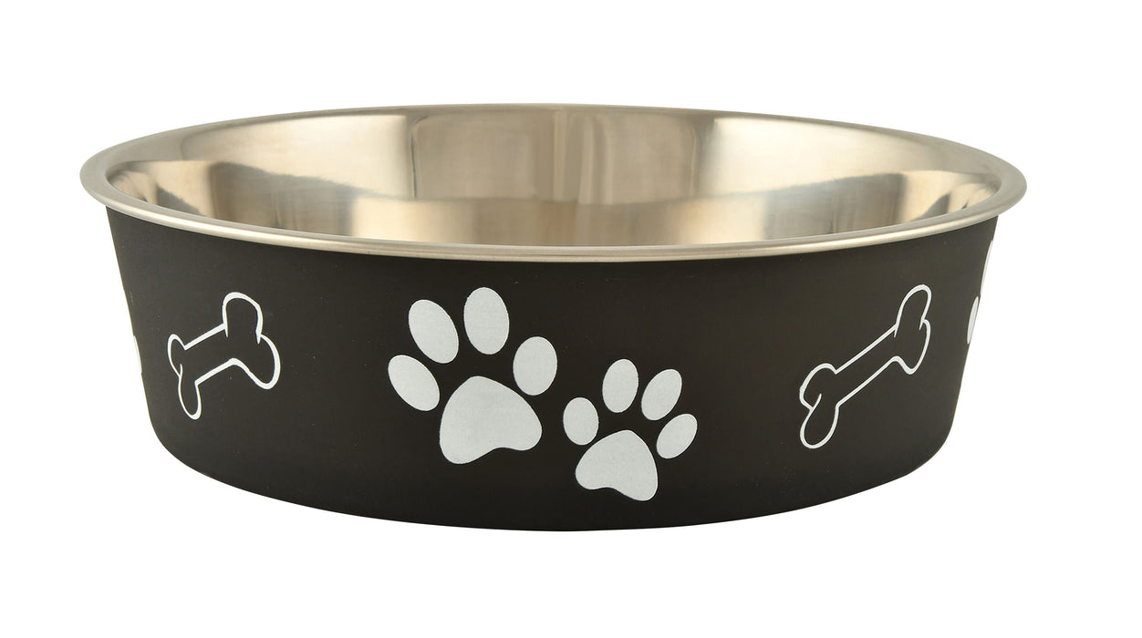 Loving Pets Bella Paw Print Pet Feeding Bowl - Large (2 qt) - Espresso  