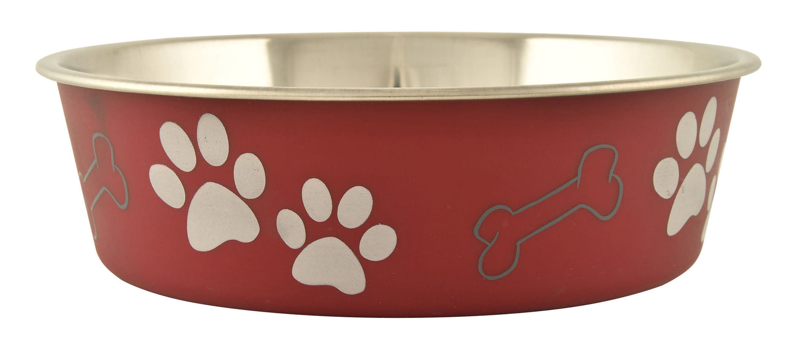 Loving Pets Bella Paw Print Pet Feeding Bowl - Large (2 qt) - Merlot  