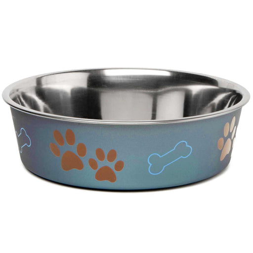 Loving Pets Bella Paw Print Pet Feeding Bowl - Large (2 qt) - Blueberry  