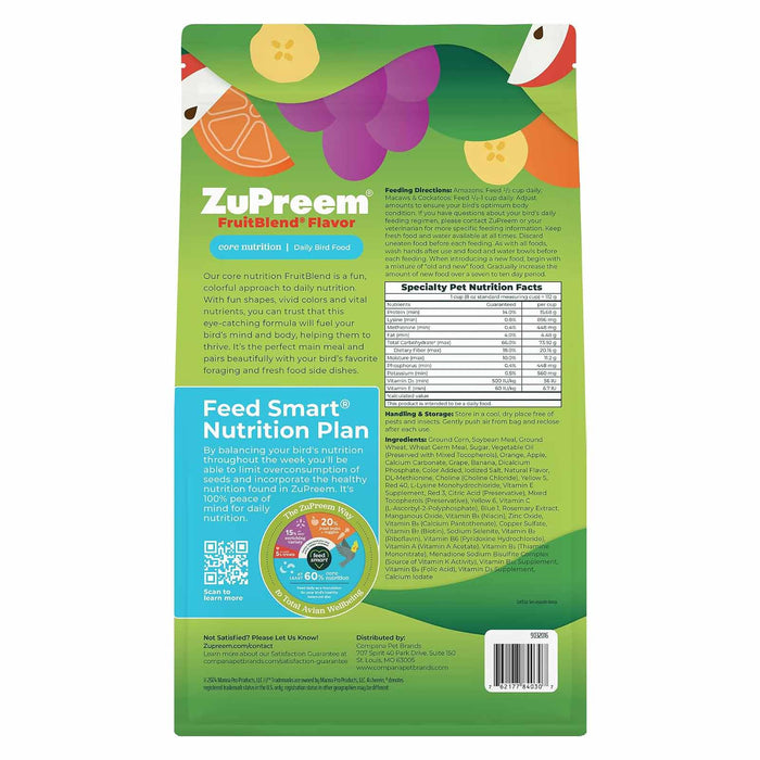Zupreem FruitBlend Flavor Bird Food - NAF3 - Large Birds - Amazons, Macaws & Cockatoos - 3.5 lbs - 15