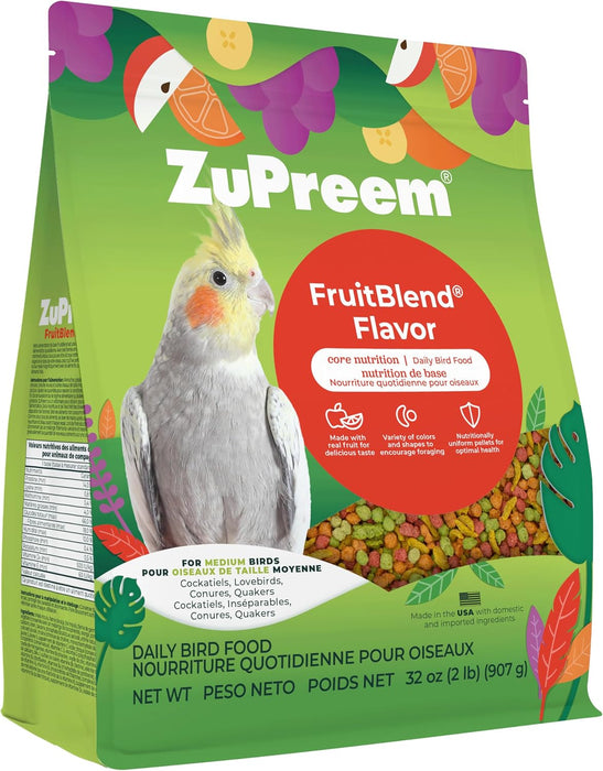 Zupreem FruitBlend Flavor Bird Food - NAF7 - Medium Birds - Cockatiels, Quakers, Lovebirds & Small Conures - 2 lbs - 10